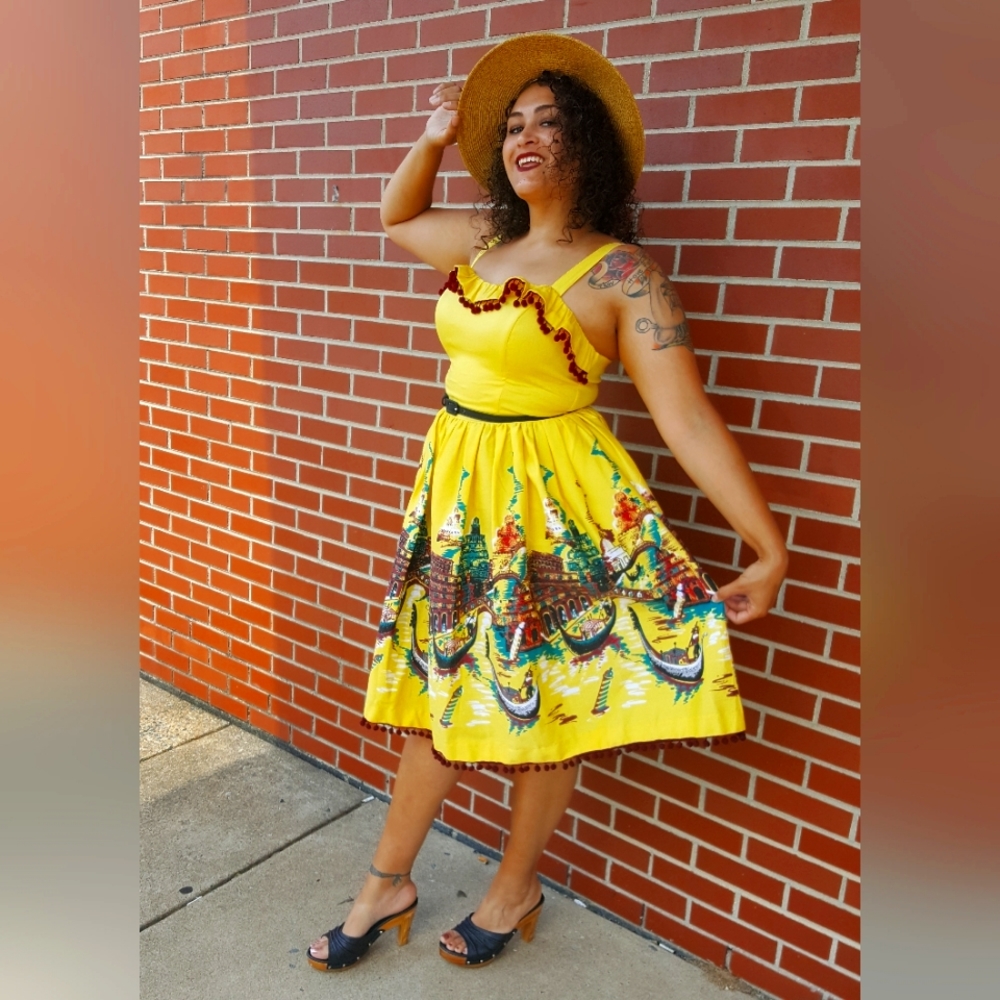 Pinup Girl Clothing Bella Donna Italian Landscape Dress Size Large